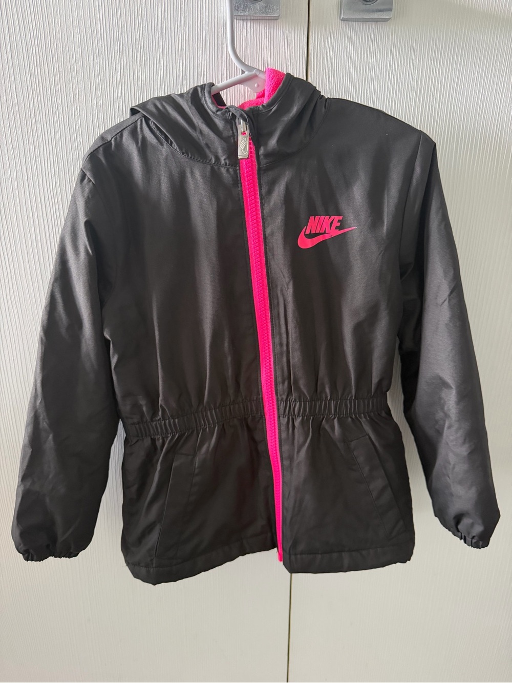 Nike Kids Black Hooded Jacket with Hot Pink Accents